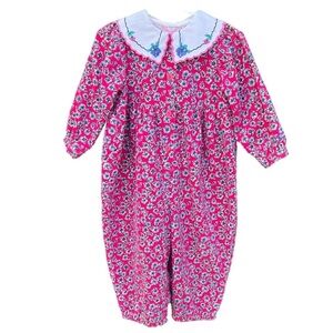 VTG 90’s OshKosh B’Gosh Pink Corduroy Floral Jumper Button-Up Embroidered Collar